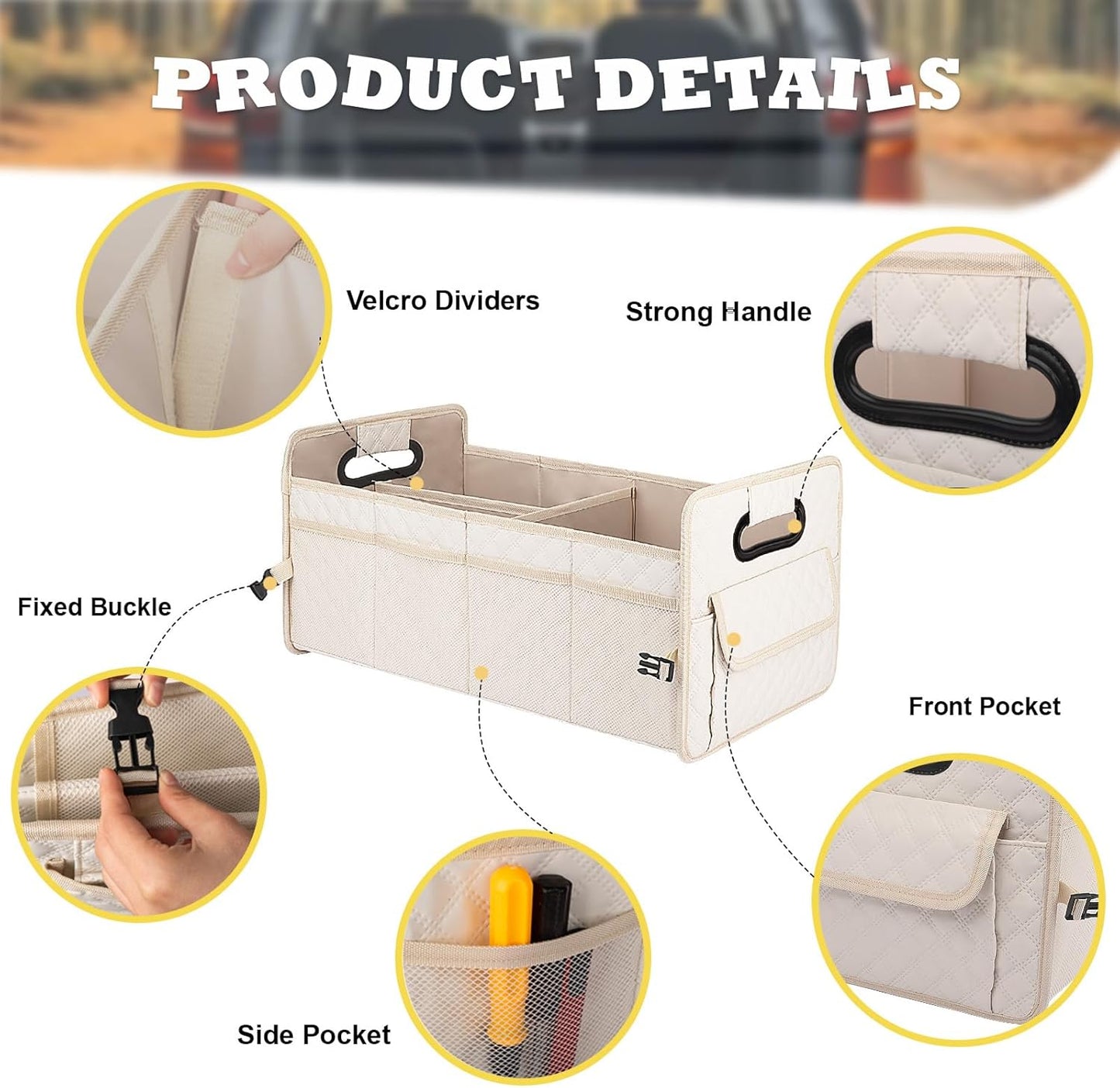 Organiz. maletero SUV plegable compartimentos beige