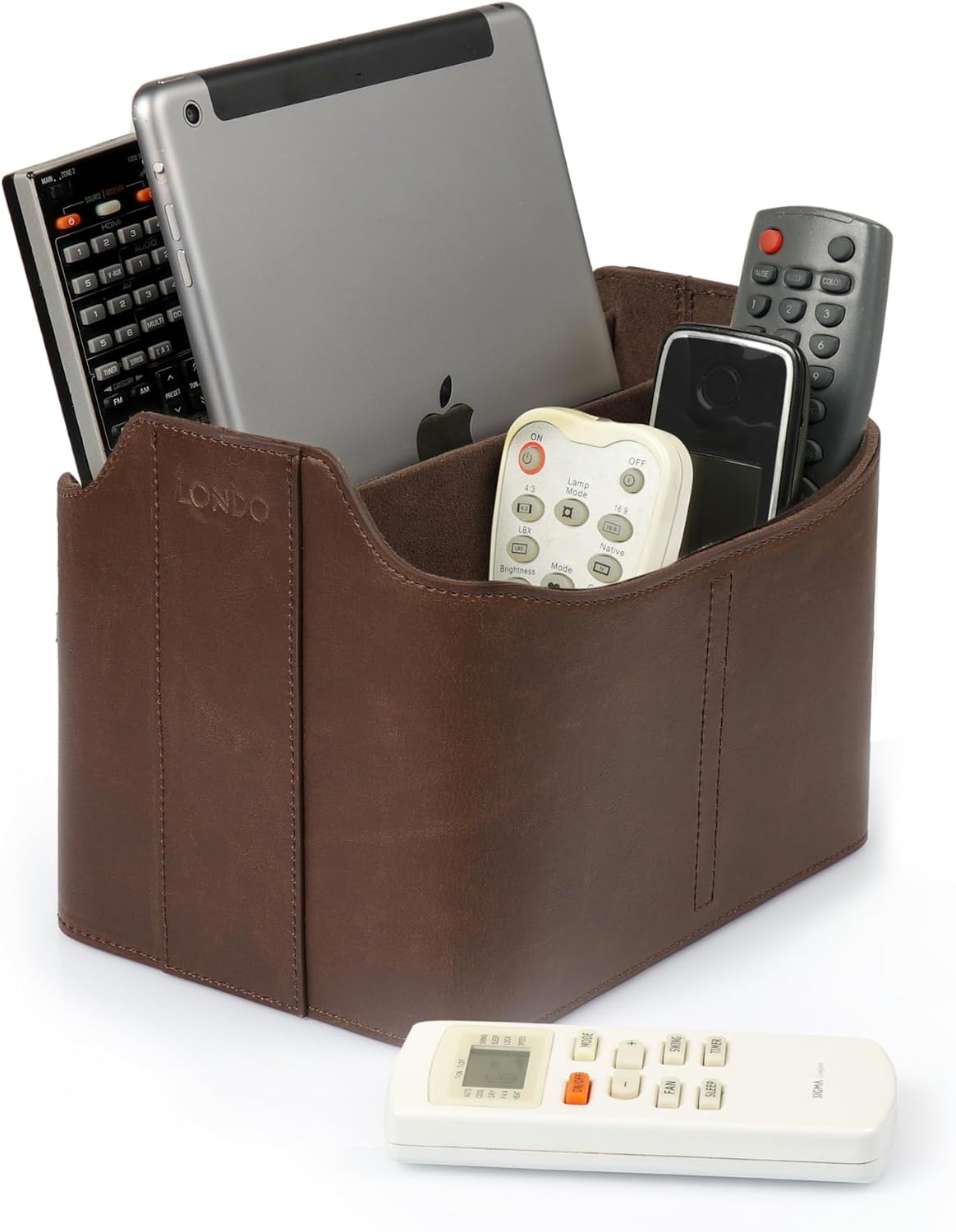Soporte control remoto cuero PU escritorio ranura tableta