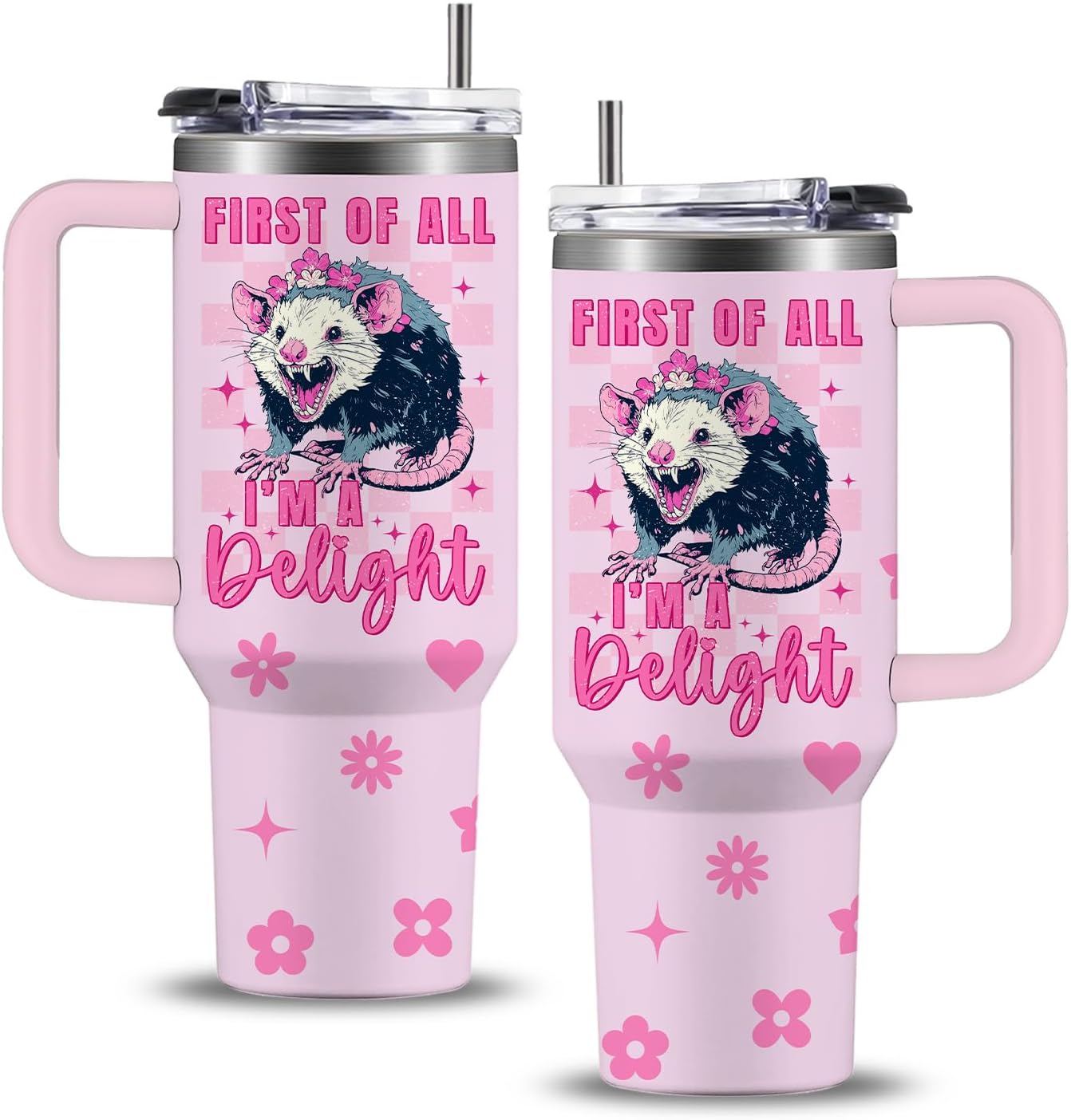 Tumbler zarigüeya sarcástica 40oz con asa regalo mujer niña