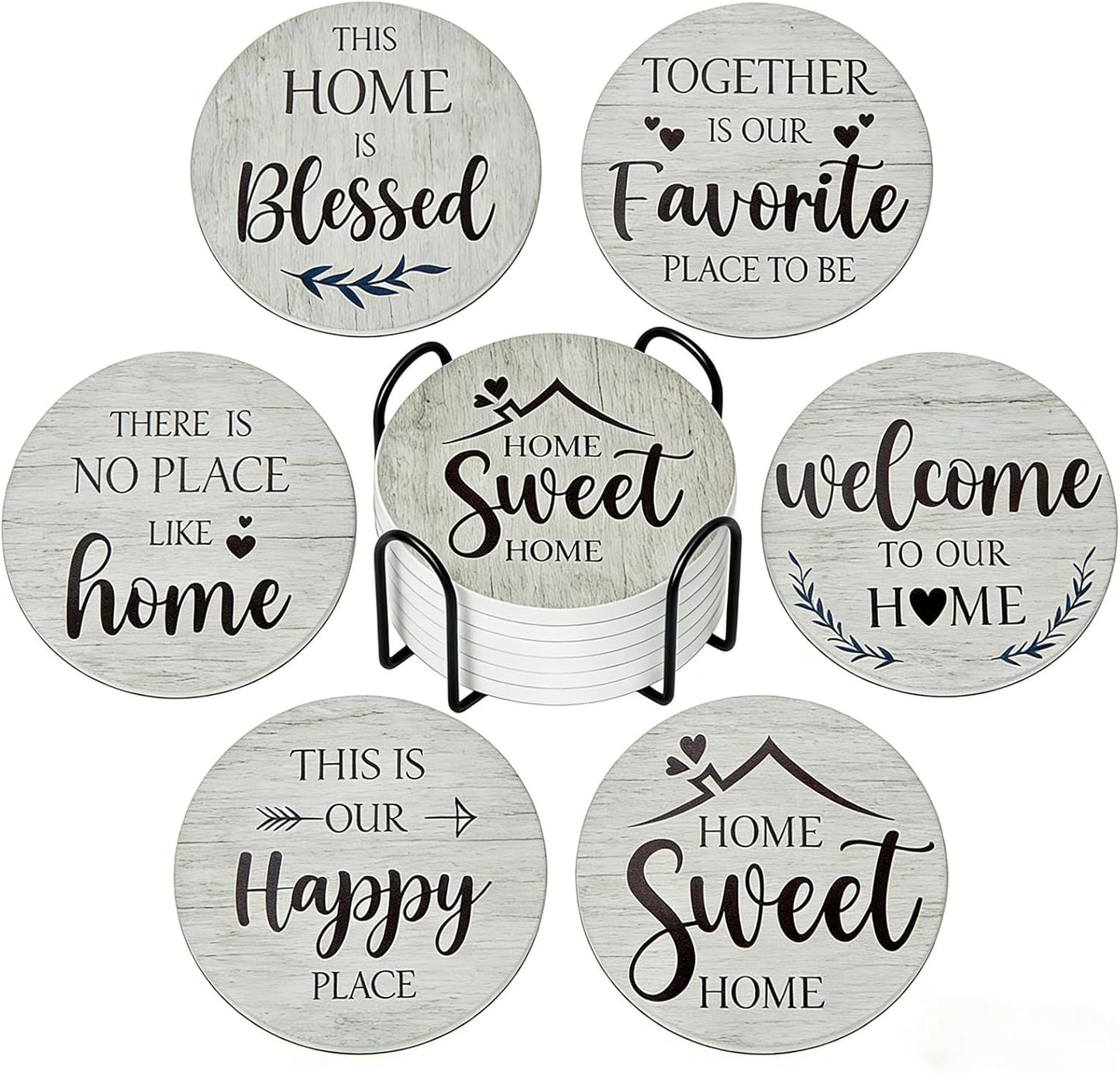 Set 6 Posavasos Cerámica con Soporte Metal Absorbente