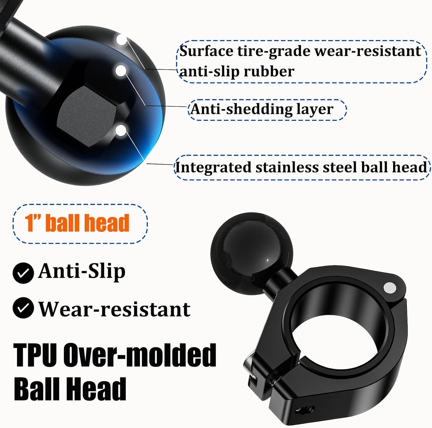 Soporte bola aluminio 1" comp RAM B doble enchufe