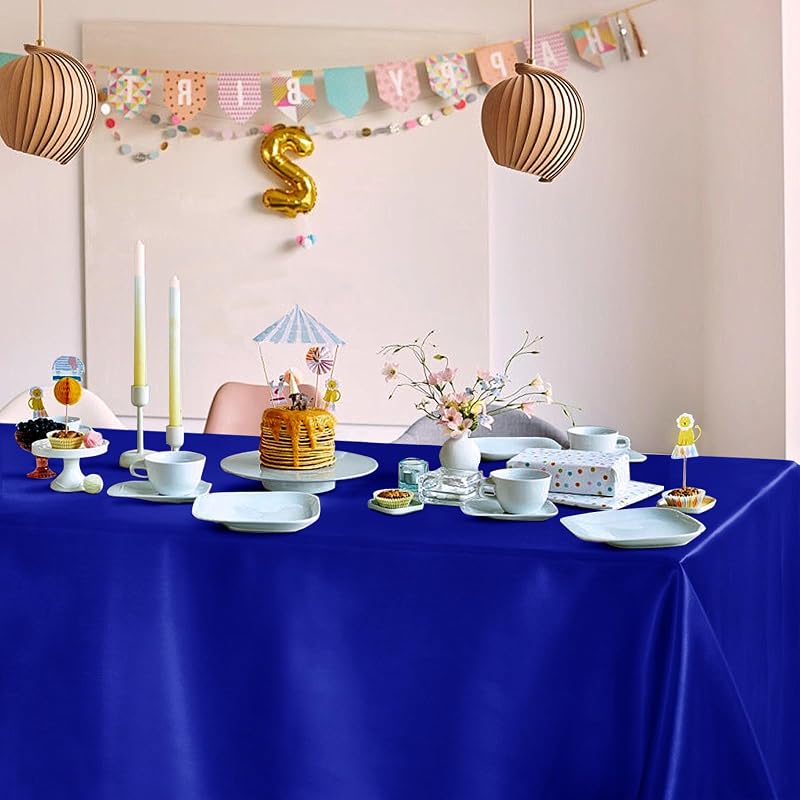 Mantel rectangular satén azul real 60x84pulg sedoso para comedor