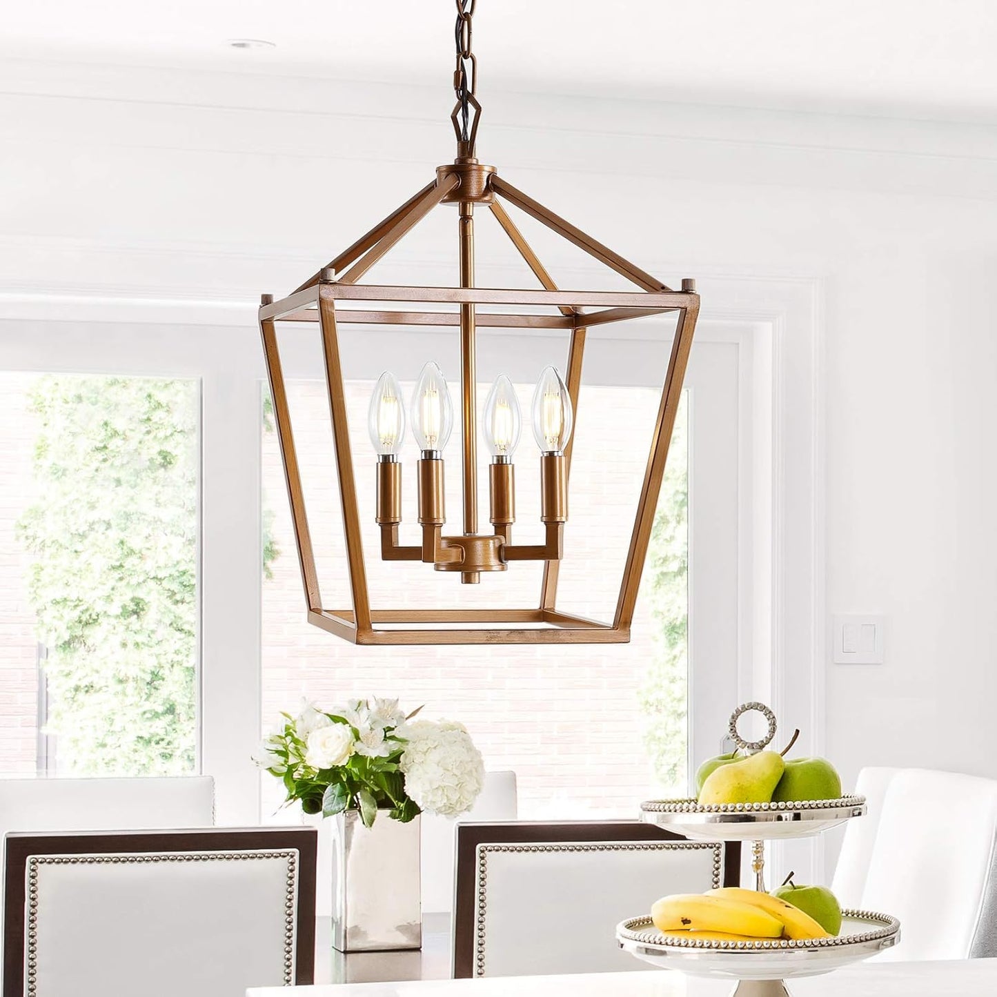 Linterna pagoda metal LED 4 bombillas color dorado
