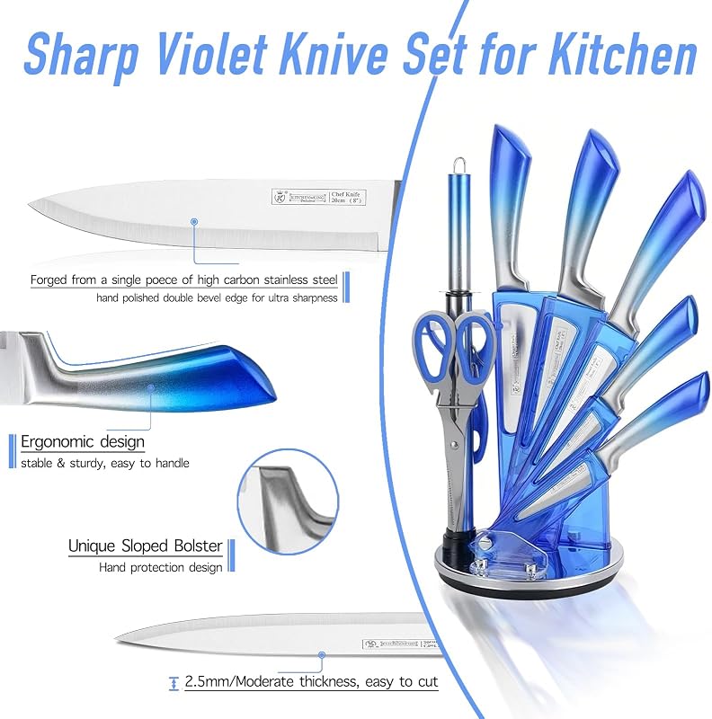 Set 9 Cuchillos Acero Inox Chef con Bloque y Afilador