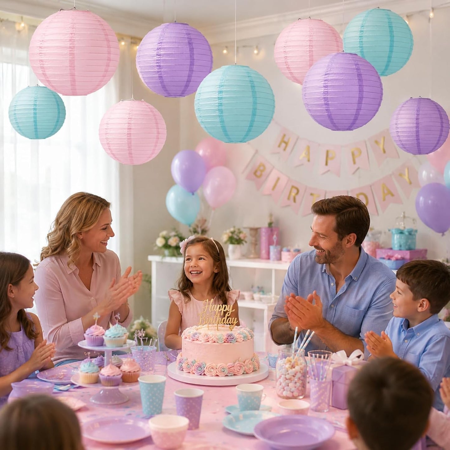 Lámparas papel colgantes redondas fiesta temática sirena