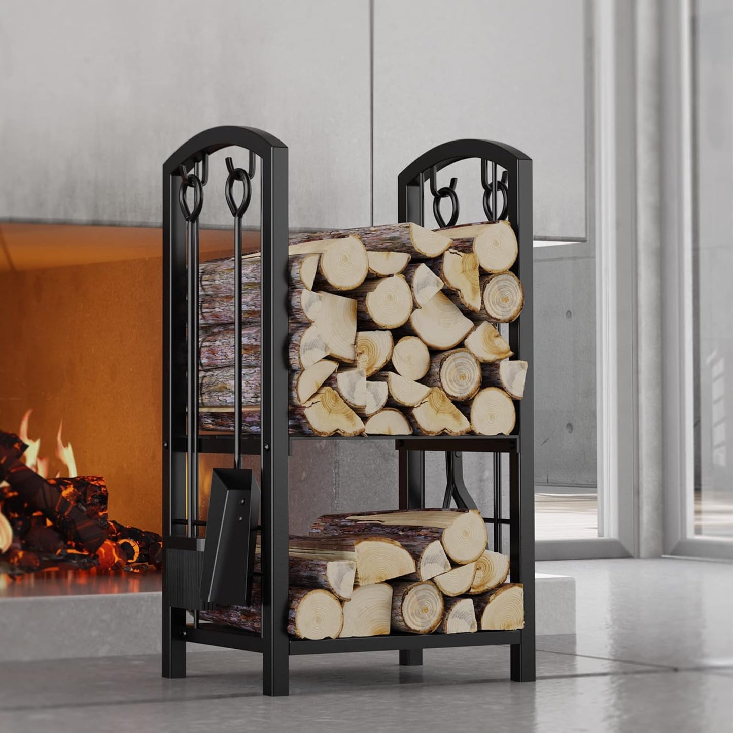 Estante troncos chimenea 5 Pzas con 4 Herramientas