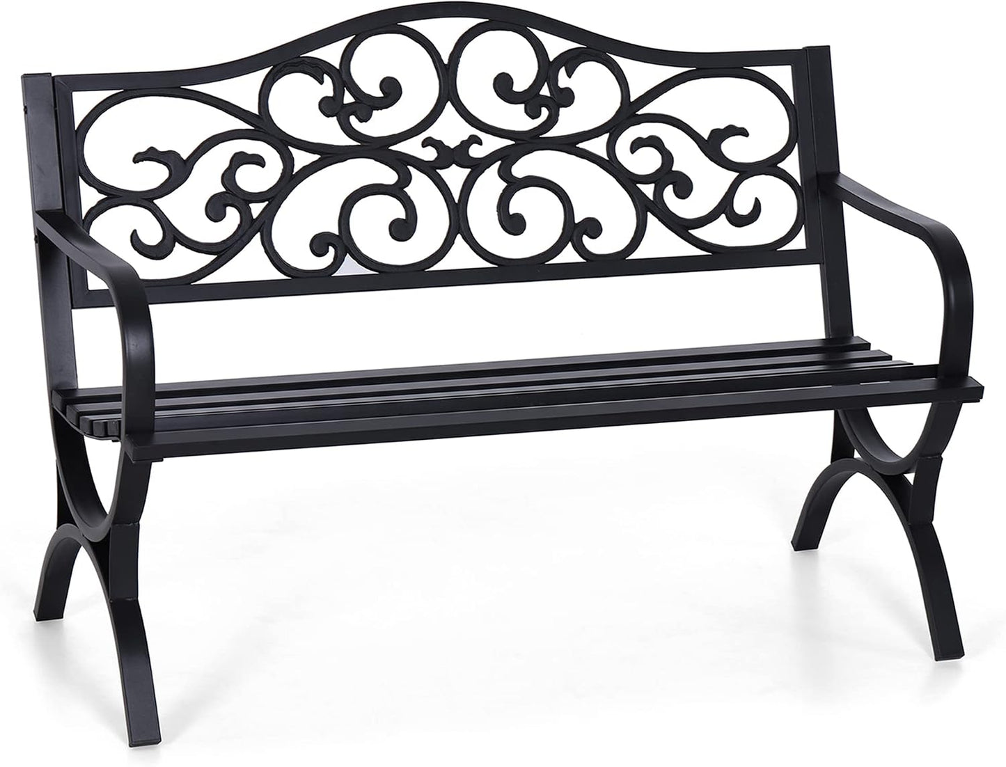 Banco jardín 50pulg hierro fundido respaldo floral negro