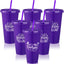 Vasos plástico cumpleaños 24oz con tapa pajita morado
