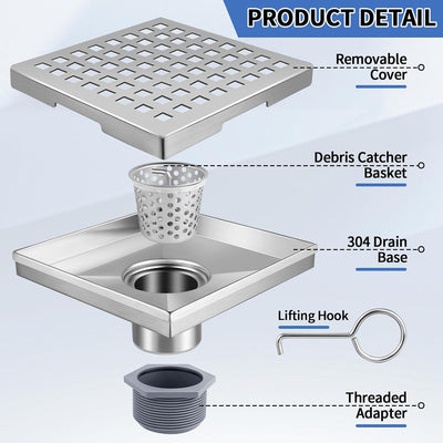 Drenaje ducha cuadrado 6pulg acero inox níquel cepillado