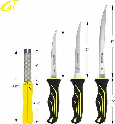 Set 5 cuchillos filete acero inox 6-9" con afilador