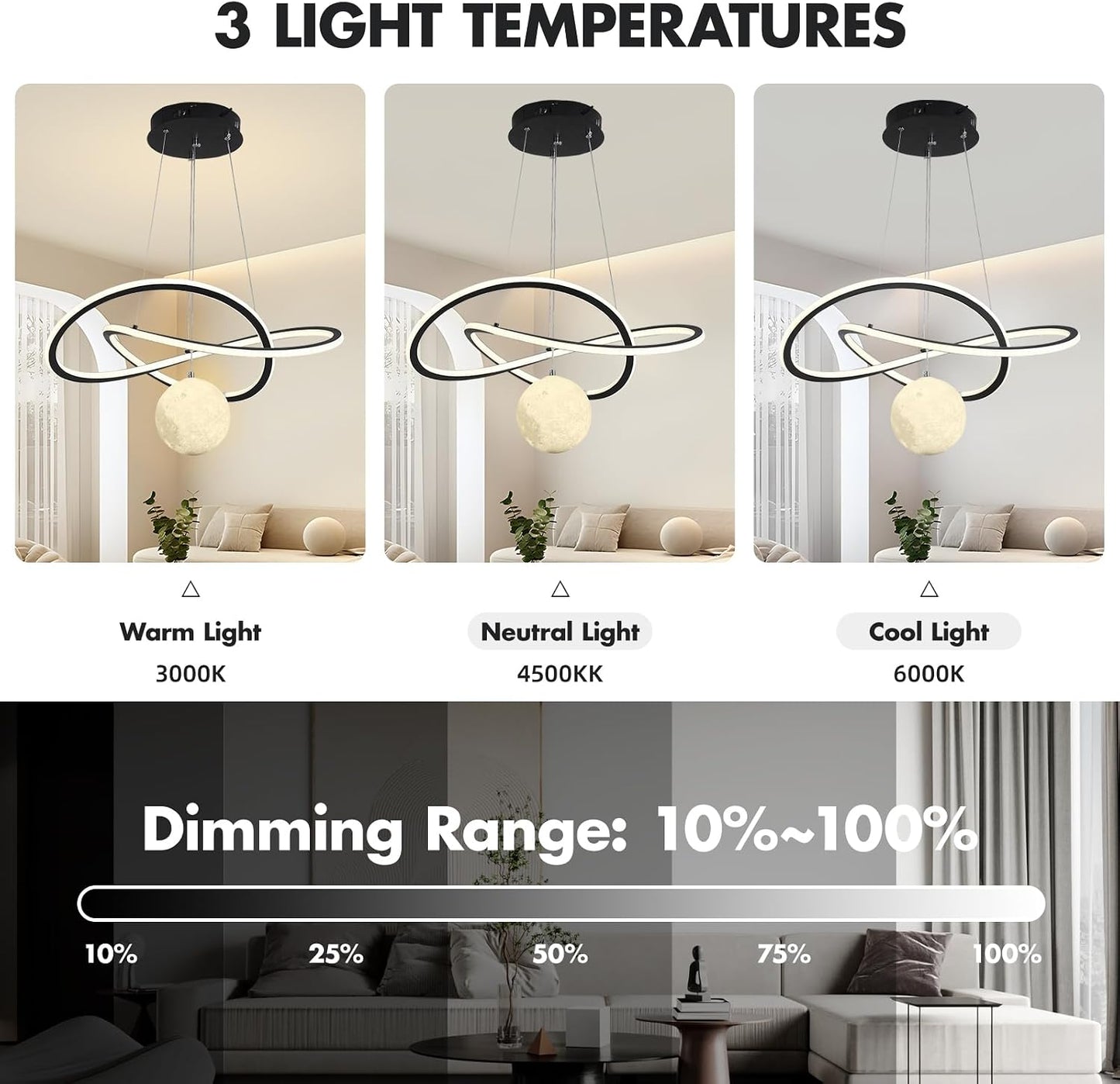 Candelabro LED moderno con control remoto para sala de estar