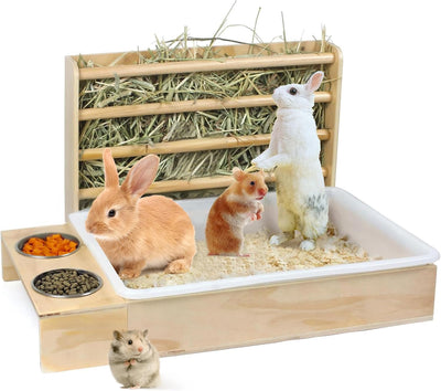 Comedero heno 3en1 con arena para conejos y chinchillas
