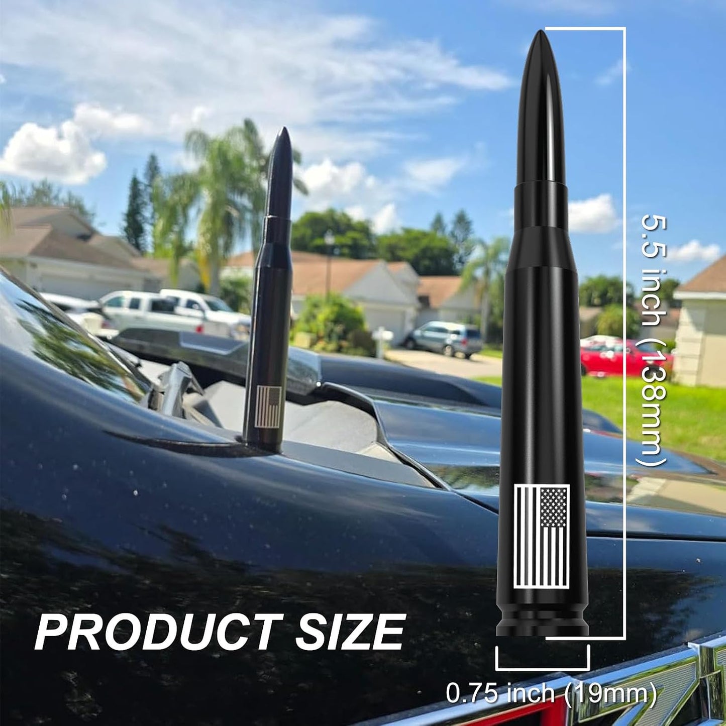 Antena 50 Cal Bullet Chevy Silverado GMC Sierra 07-25 negro
