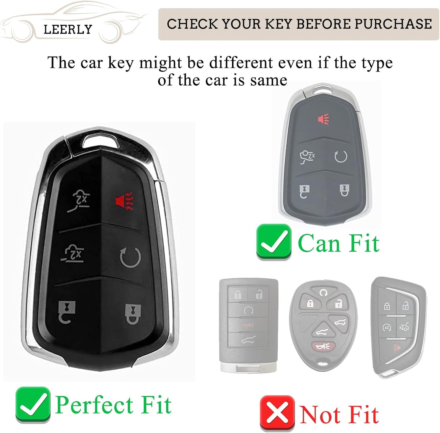 Funda llavero anti-pérdida comp Cadillac 6 Botones Negro