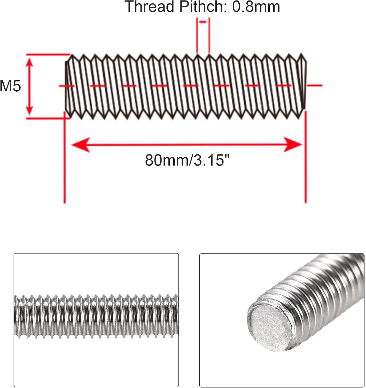 Varilla roscada M5 acero inox 304 3.15pulg para anclaje