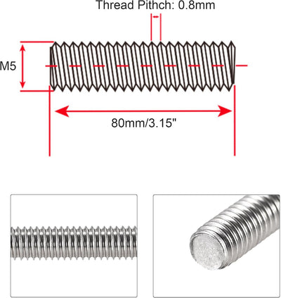 Varilla roscada M5 acero inox 304 3.15pulg para anclaje