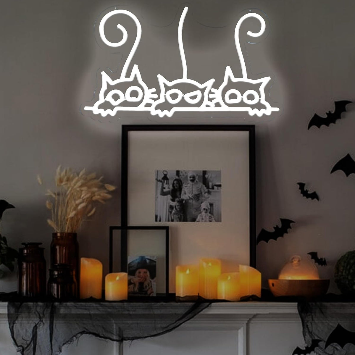 Letrero neón gato 3 pzas decoración Halloween dormitorio niña