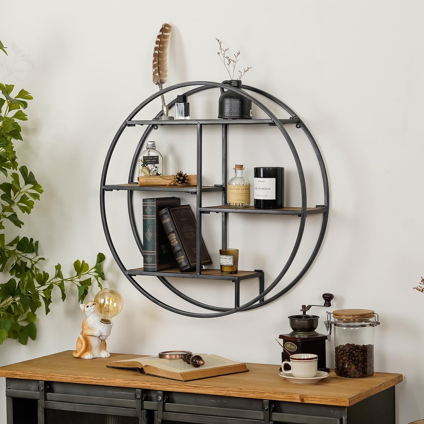 Estantes pared industrial 3 niveles madera soporte metal 24"