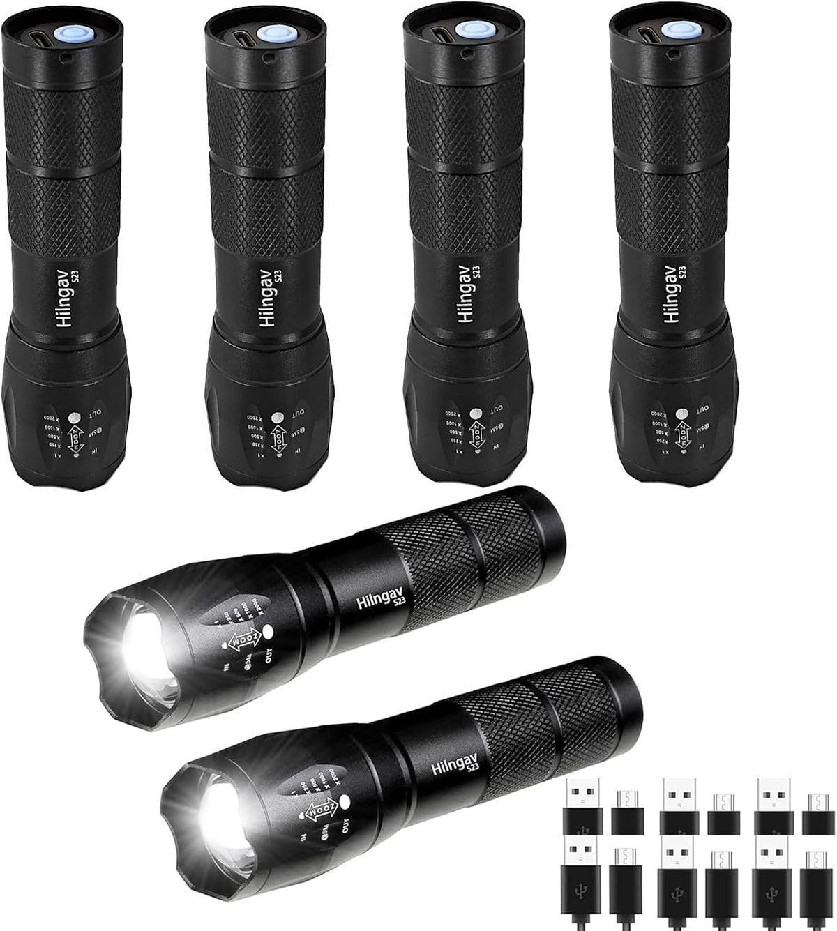 6 Linternas LED Recargables USB C Zoomable Camping