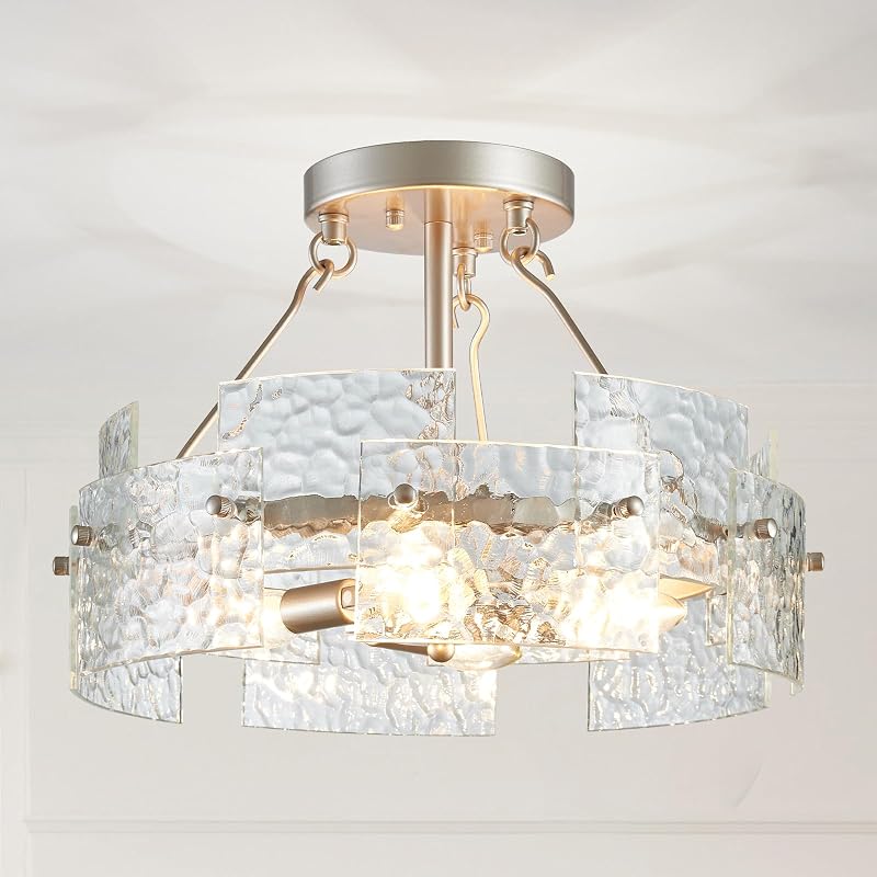 Lámpara techo tambor 4 luces estilo granja vidrio plateado