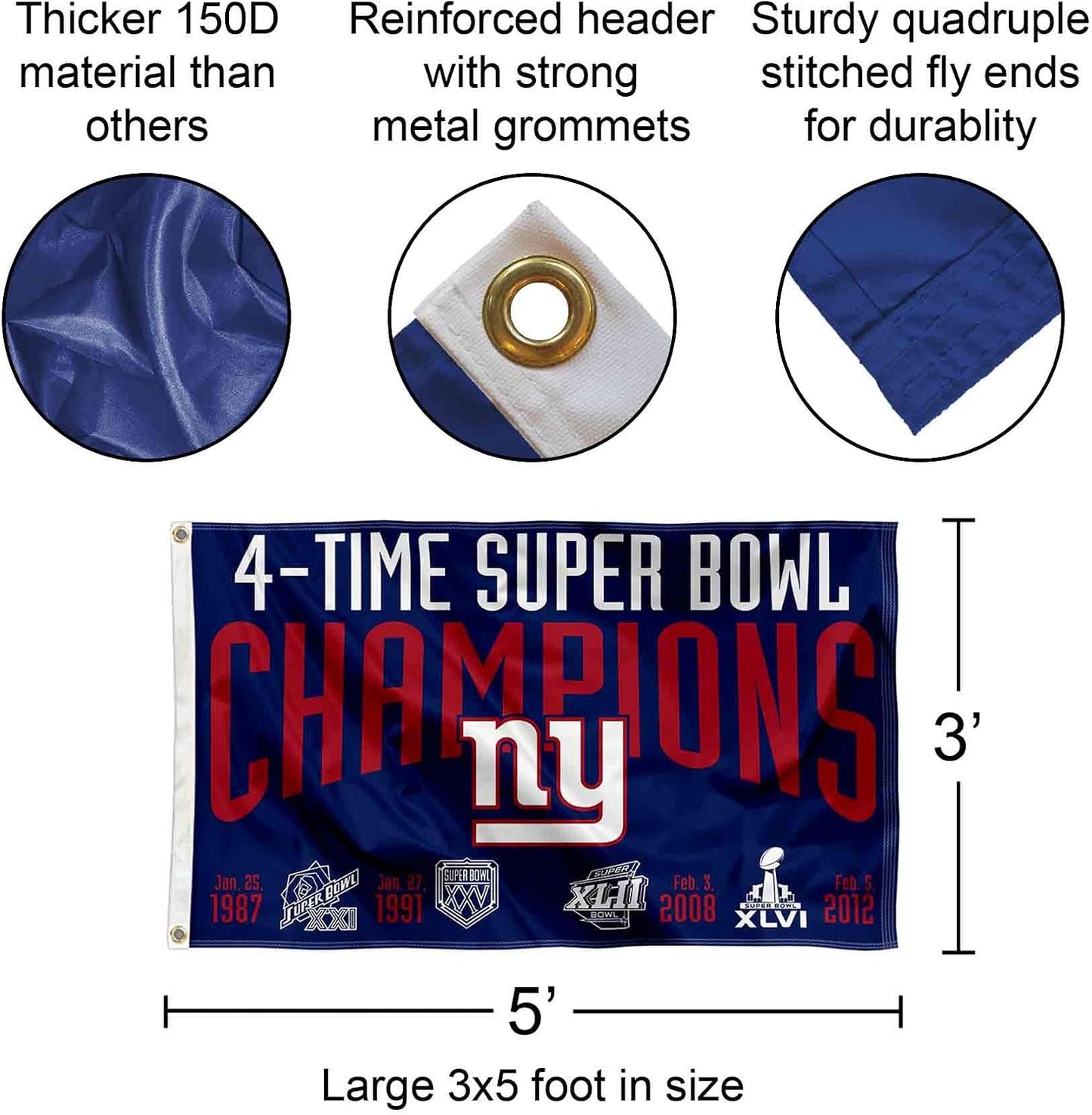 Bandera campeones Super Bowl Gigantes Nueva York 3x5ft
