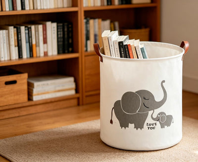 Cesta almacenamiento redonda plegable elefante amoroso