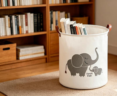 Cesta almacenamiento redonda plegable elefante amoroso