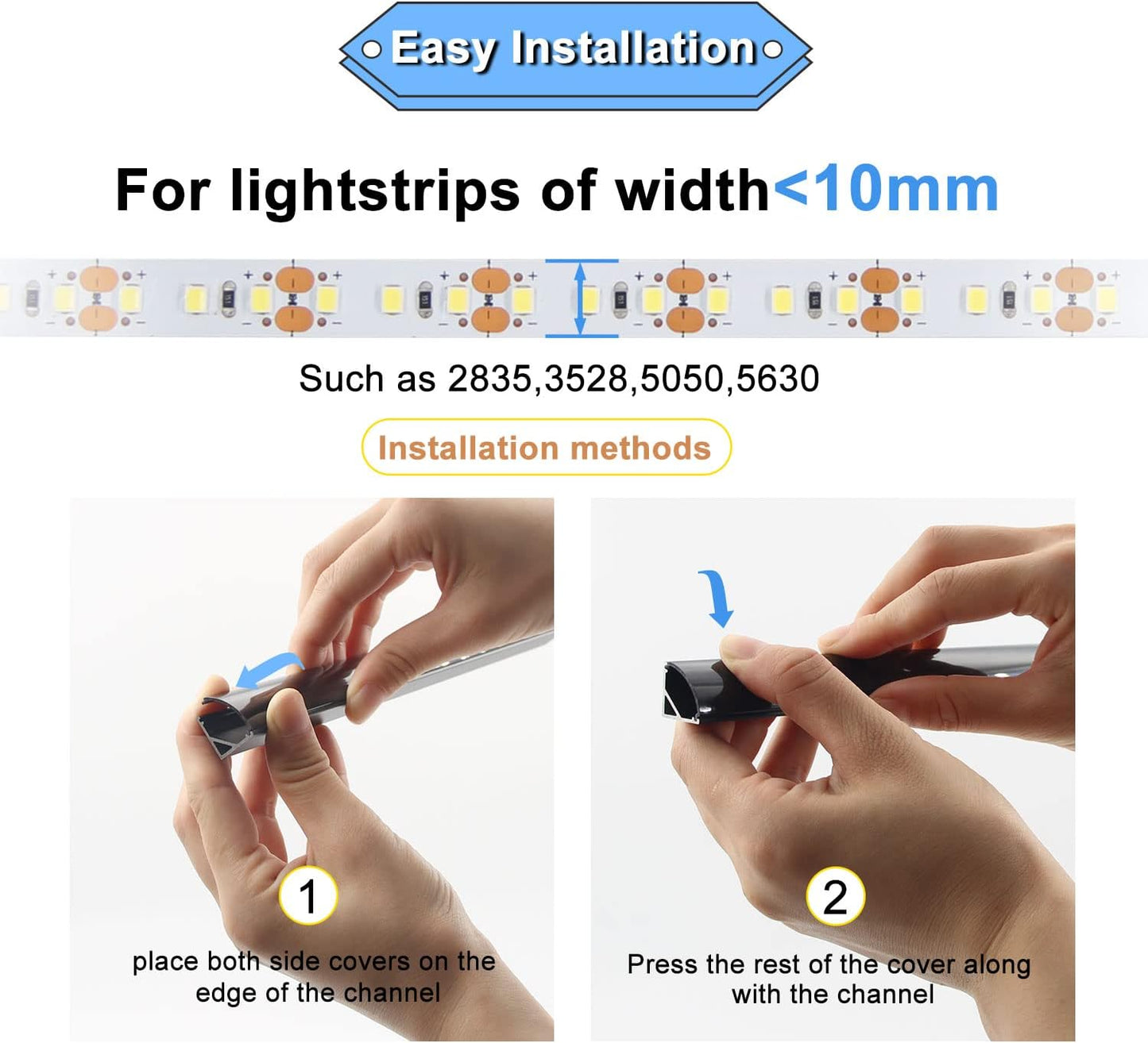 Perfil aluminio LED forma V con cubierta negra 6 pzas