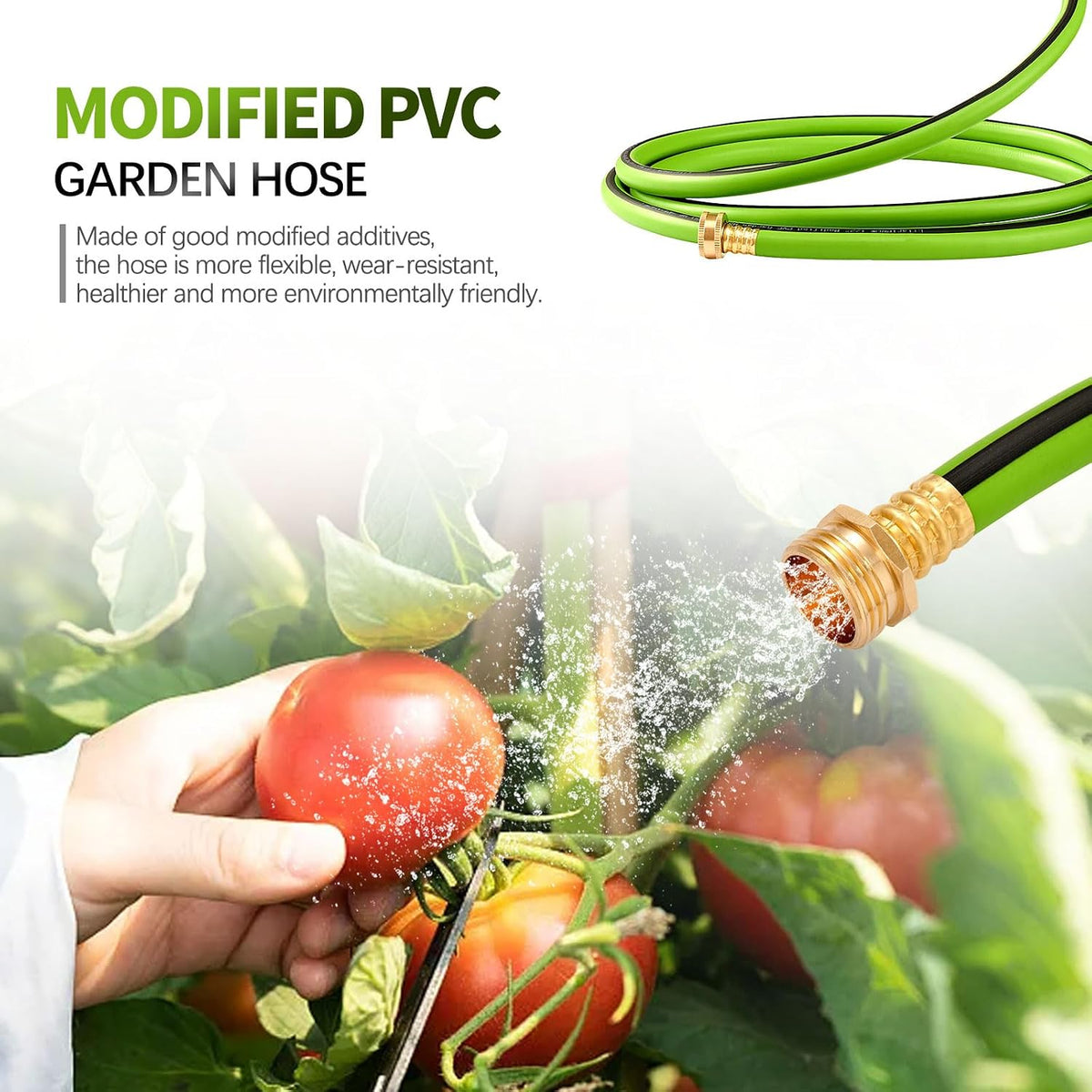 Manguera jardín PVC ecológica 1/2pulg 10ft conector latón GHT