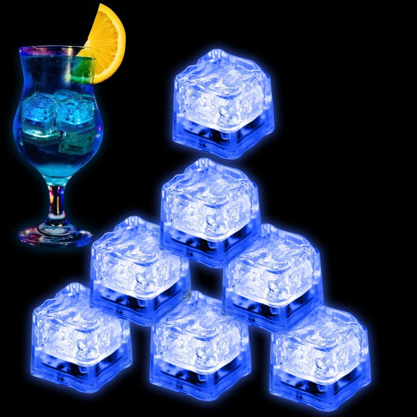 Cubos hielo LED azules brillan en oscuridad 48 pzas