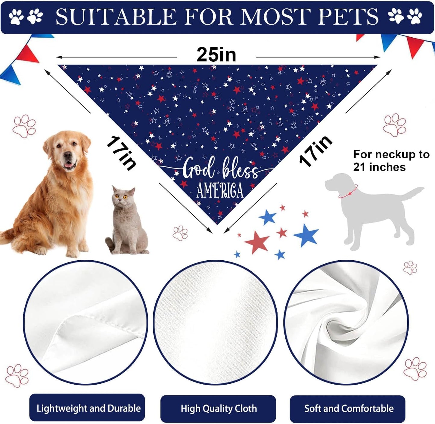 Bandana ajustable perro 4 de julio bandera estadounidense 2 pzas