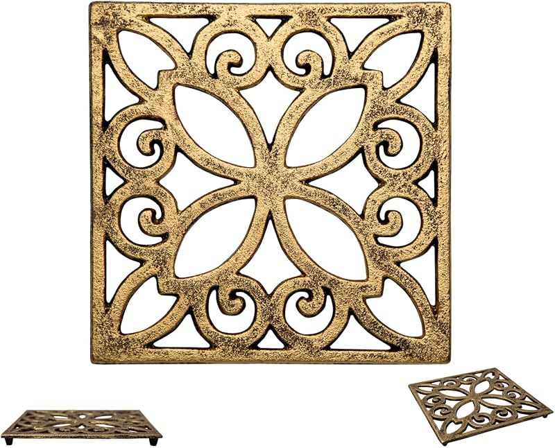 Salvamanteles hierro fundido cuadrado 6.5x6.5pulg dorado negro