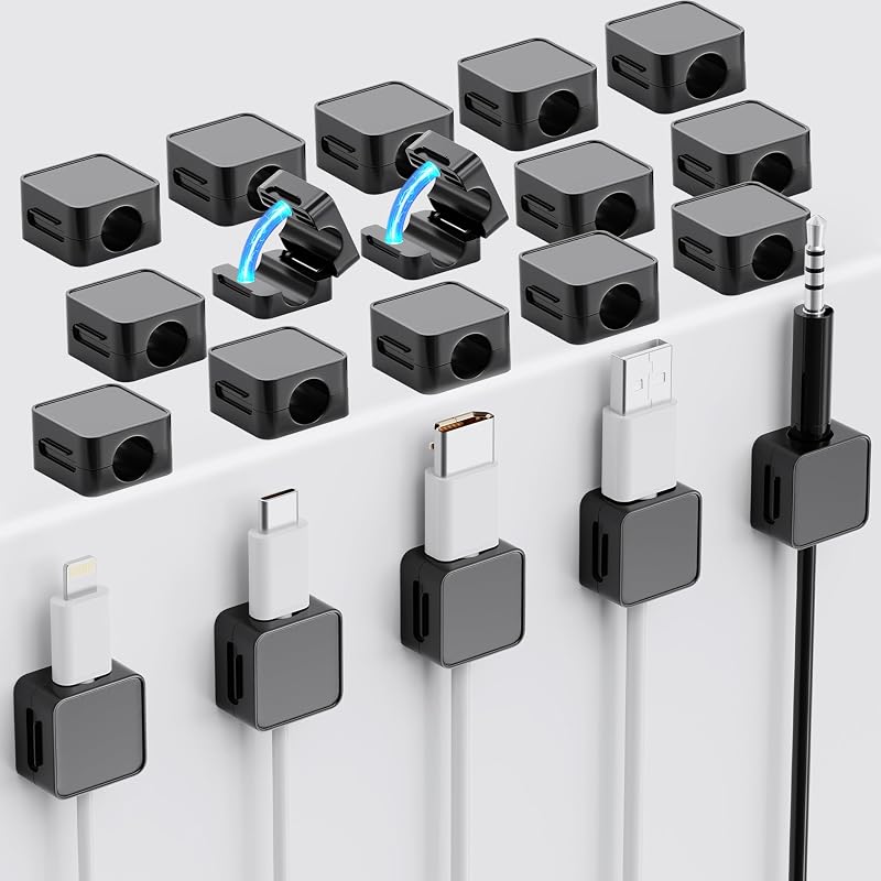Pack 20 organizadores cables soporte adhesivo magnético escritorio