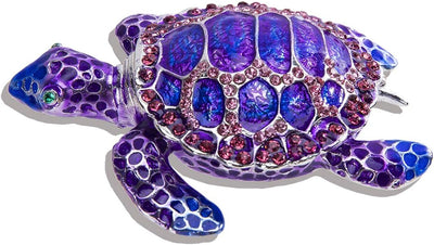 Caja coleccionable tortuga marina con bisagras joyero morado