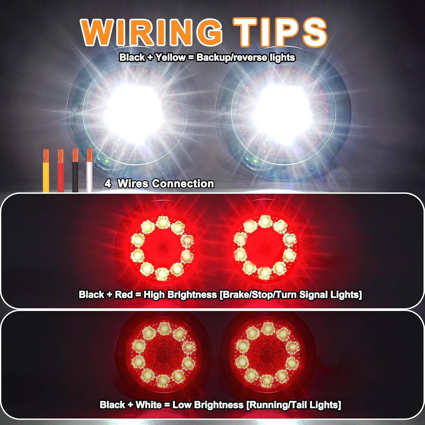 2 Lámparas LED redondas 4" freno reversa camión