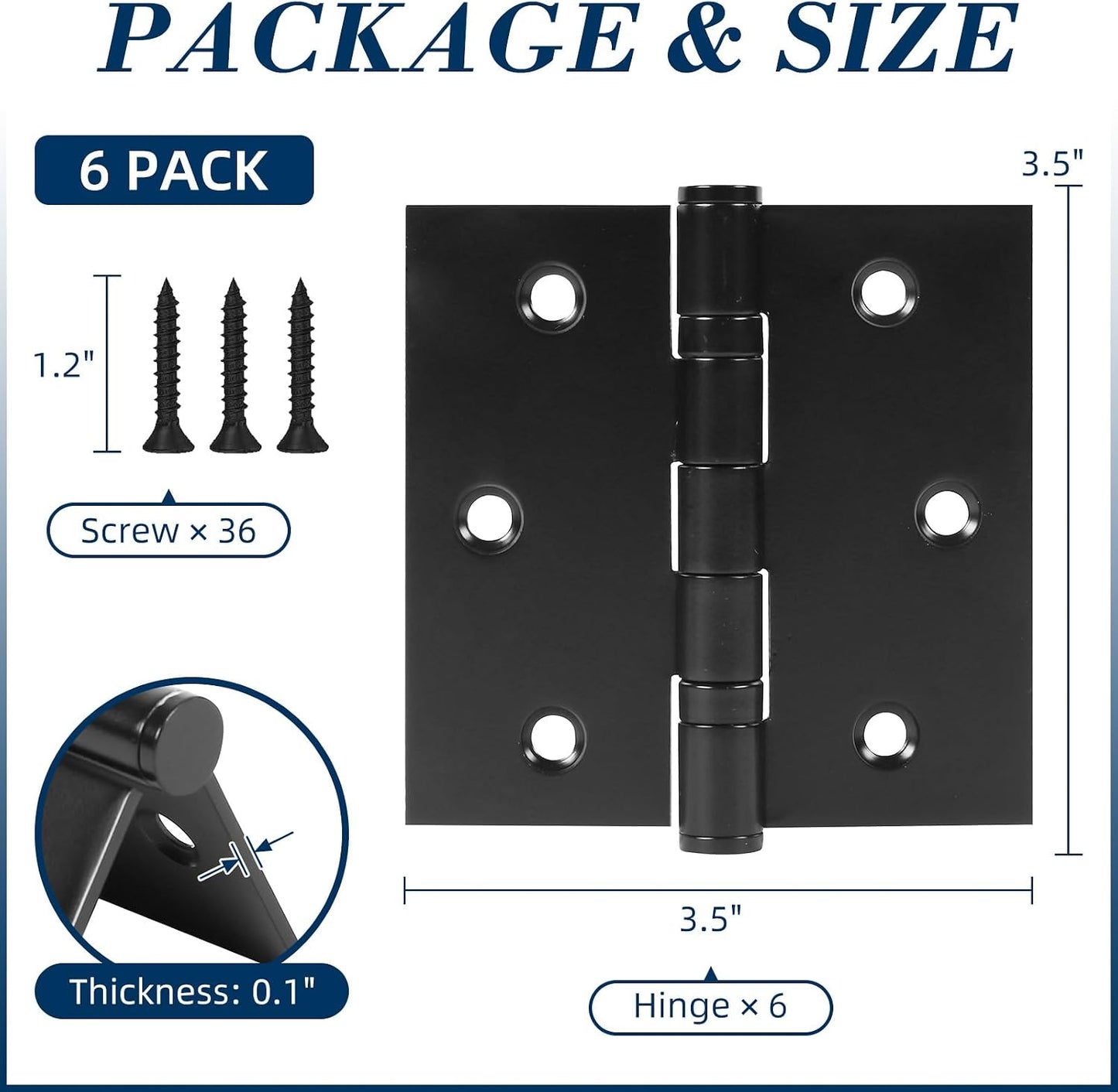 6 Bisagras Puerta 3.5x3.5pulg Acero Inox Resistentes