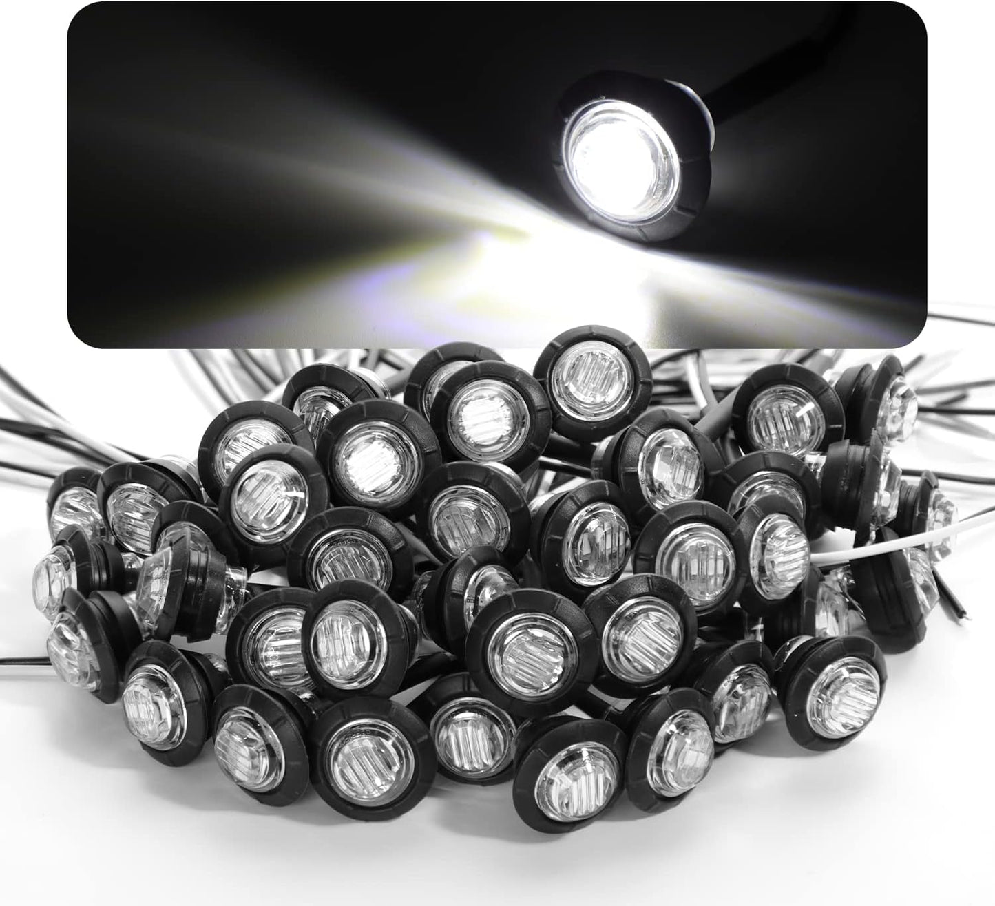 50 Luces LED blancas redondas 3/4" impermeables 12V RV barco