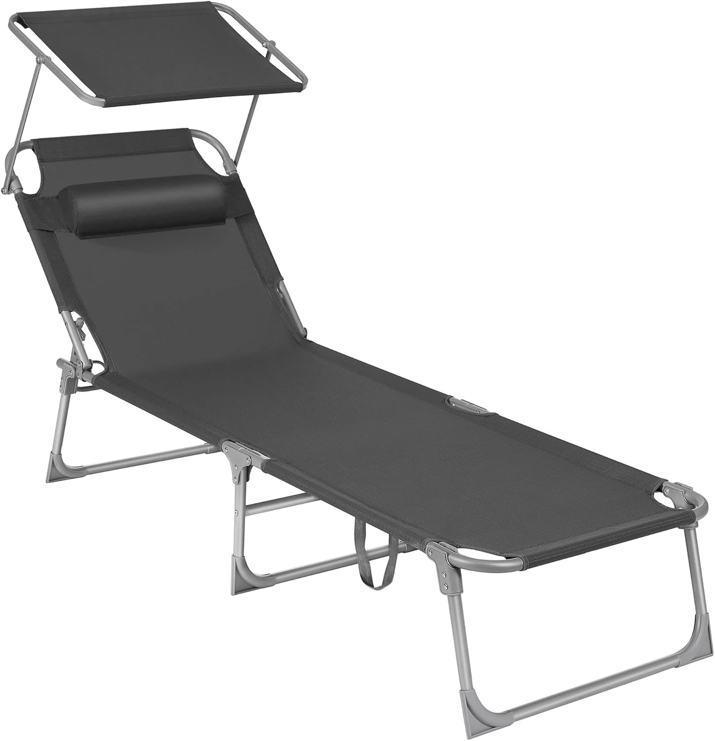 Tumbona plegable con toldo 76x20.9pulg gris oscuro