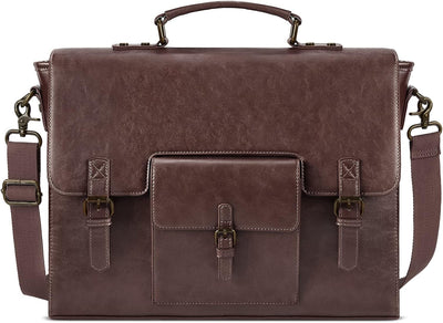 Bolsa mensajero cuero vintage 15.6pulg para laptop color café