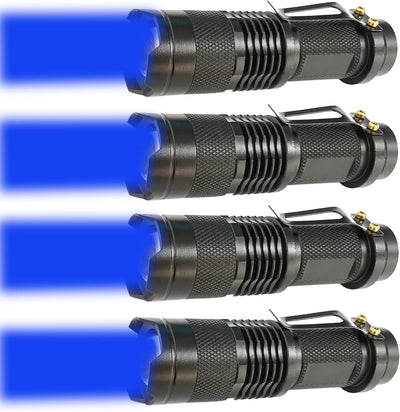Pack 4 linterna LED azul con zoom clip pesca caza