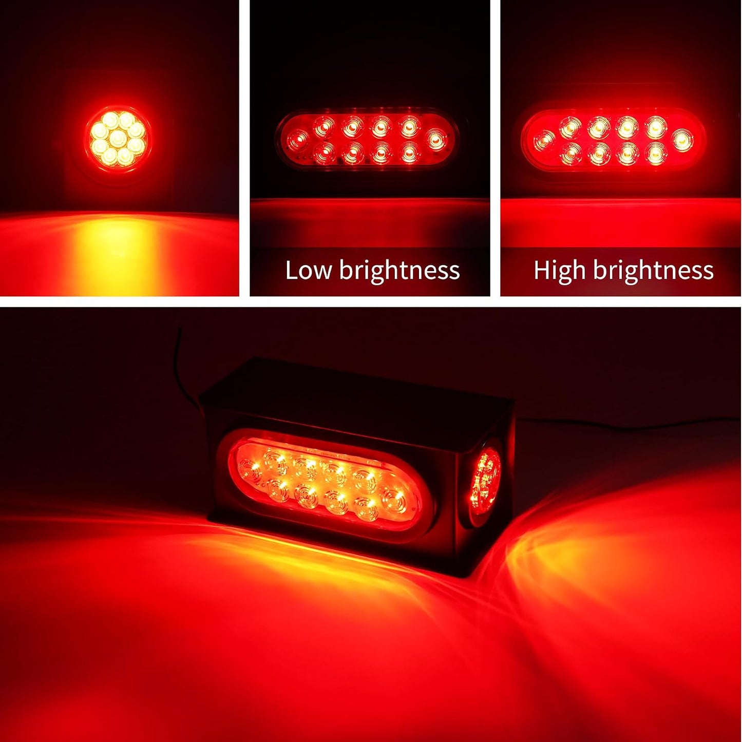 Kit 2 cajas luz LED remolque oval 6pulg y redondas 2pulg rojo