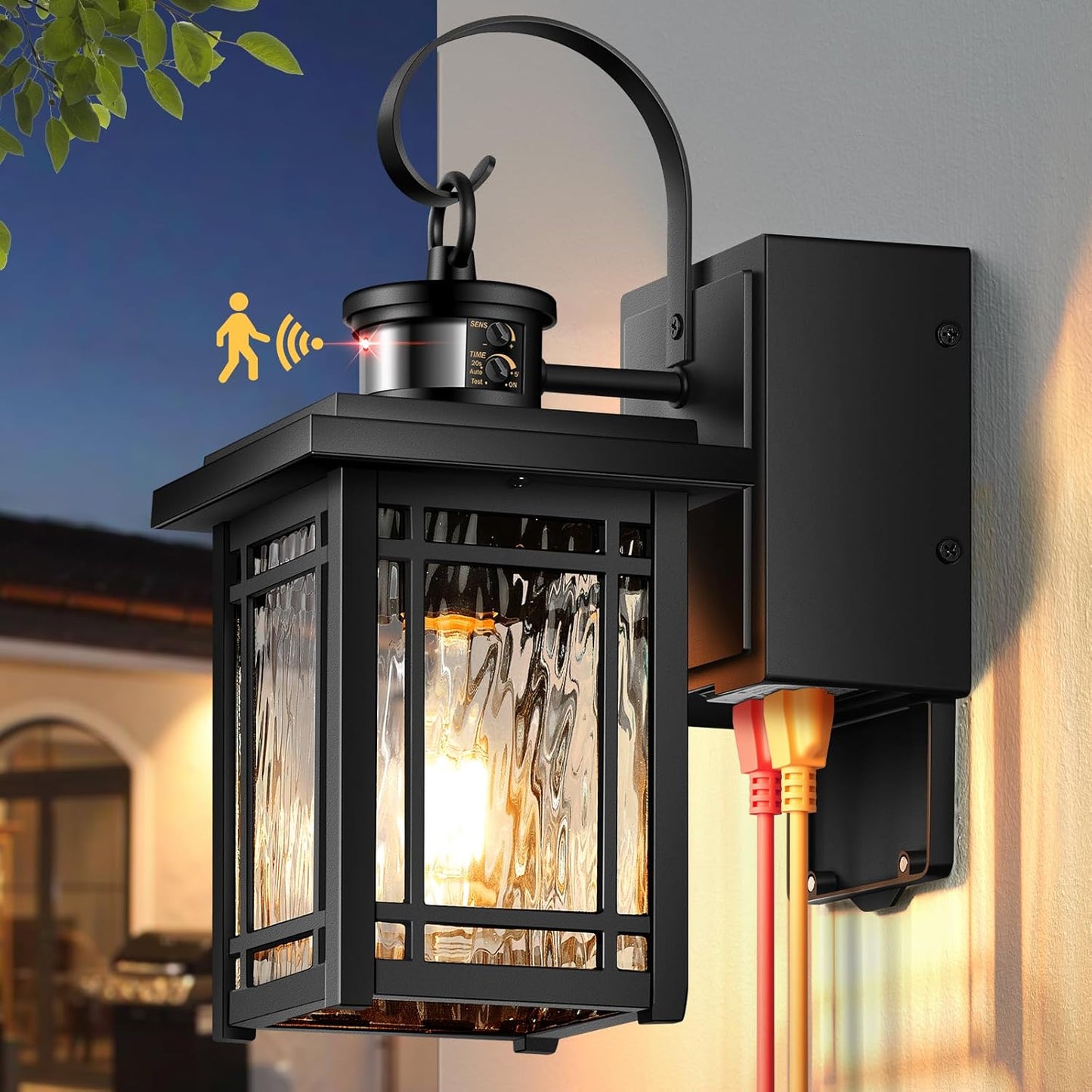 Luz porche exterior sensor movimiento GFCI negra