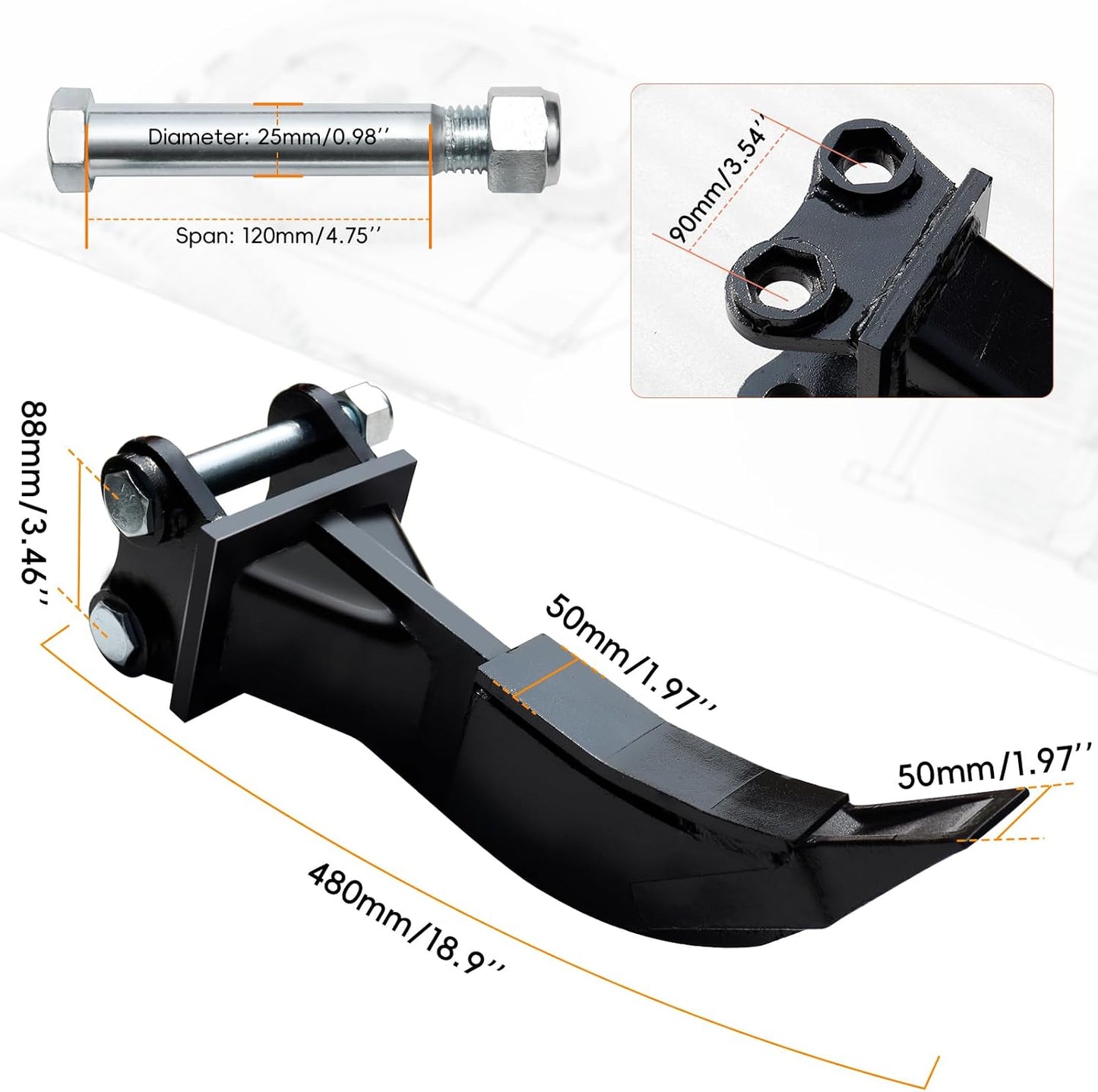 Accesorios ripper mini excavadora palmo 3.54pulg