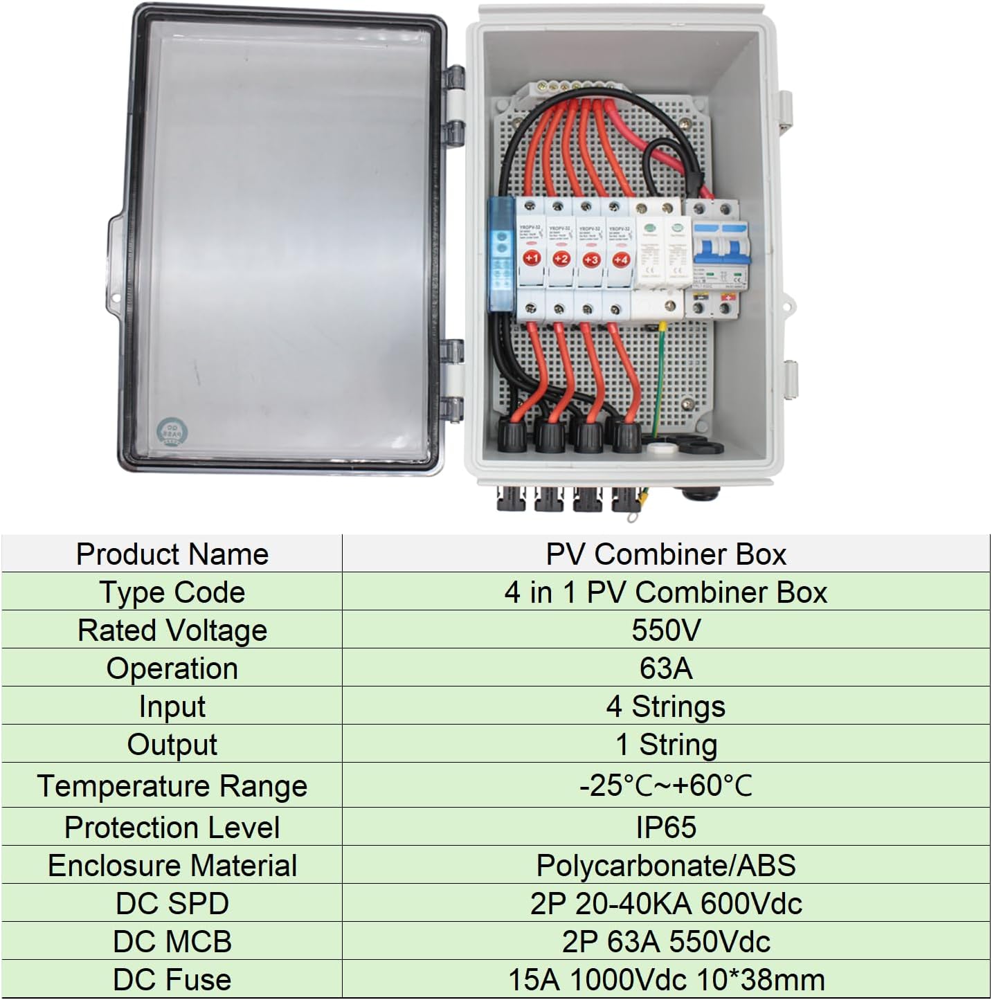 Caja combinada solar 4 cuerdas 15A impermeable con bloqueo
