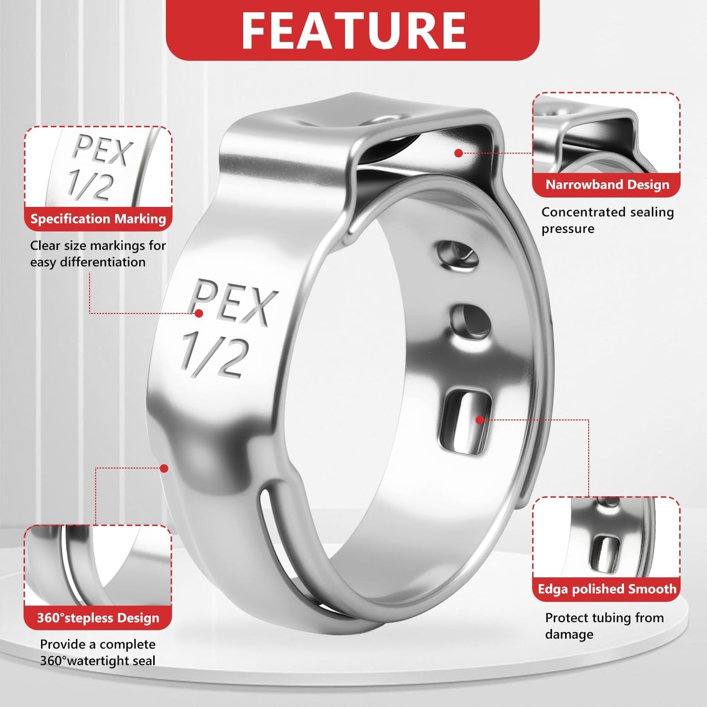 250 Pzas Anillos Crimpado PEX 1/2pulg Acero Inox