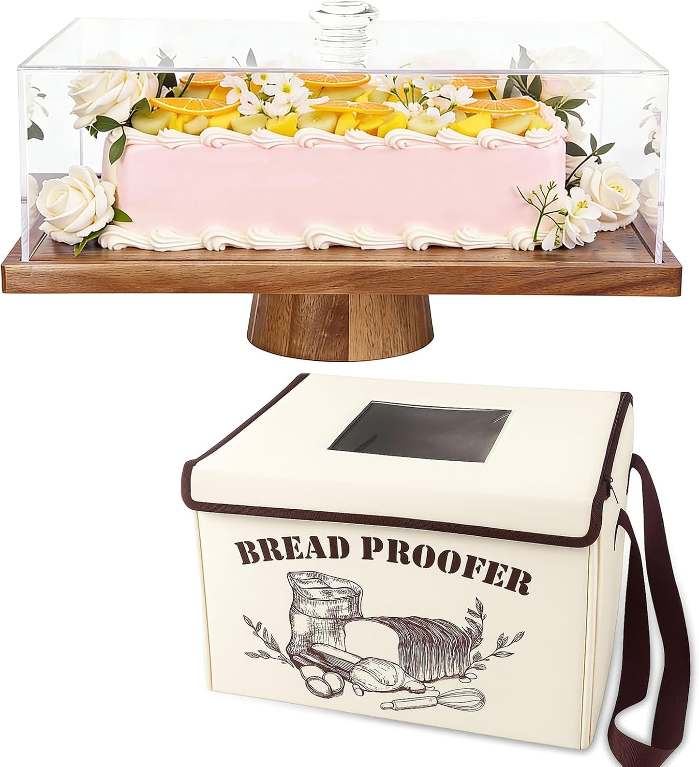 Soporte pastel y caja pan madera acacia caja fermentación eléctrica