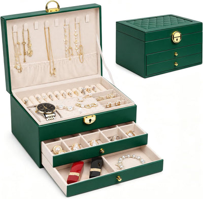 Caja organizadora joyas piel sintética doble capa con cajón