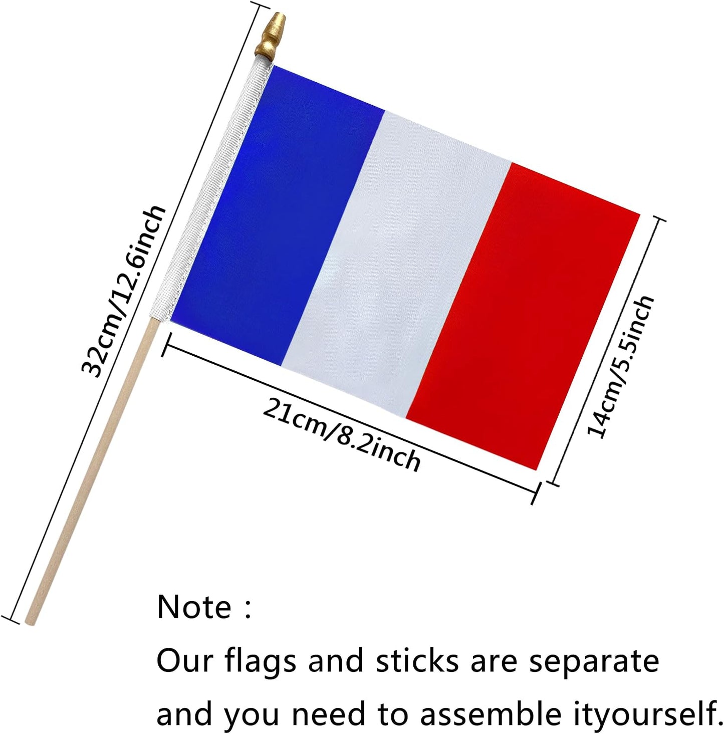 Banderas mano Francia 5x8pulg pack 12