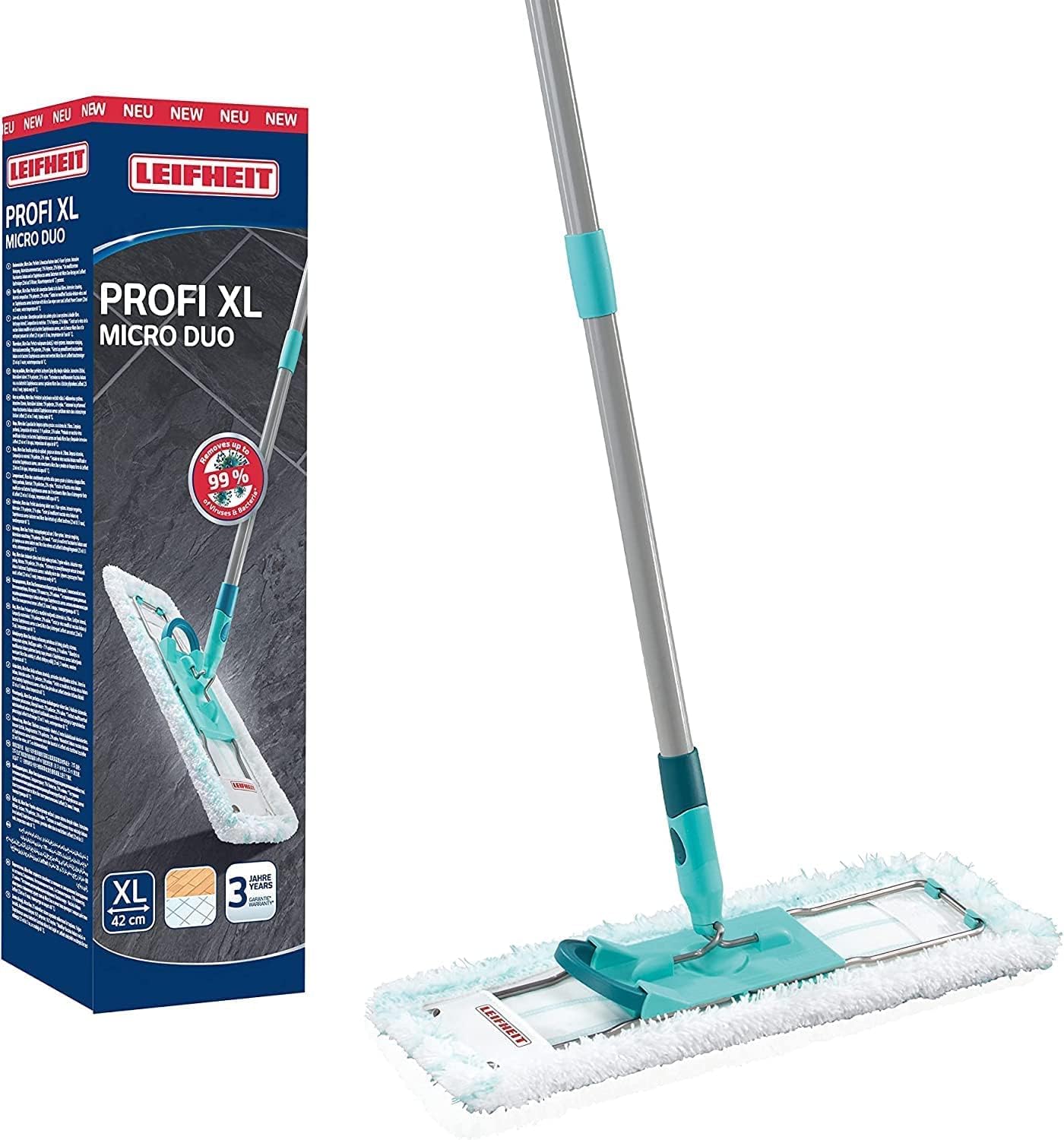 Mopa microfibra gruesa 18pulg mango 3 partes turquesa