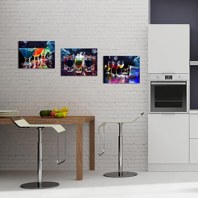 3 Pzas Lienzo Arte Cóctel Colorido para Cocina y Bar